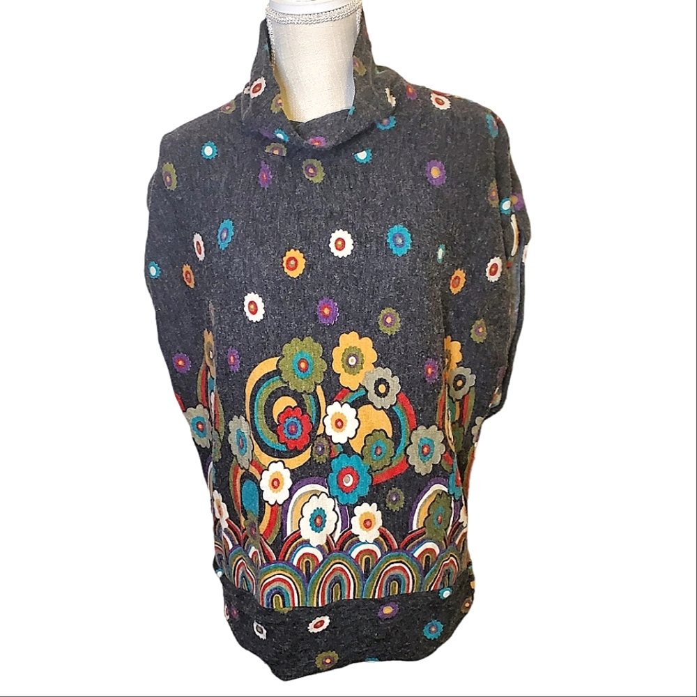 DILY | Women's heathered-gray retro floral print sleevless sweater. Size large.